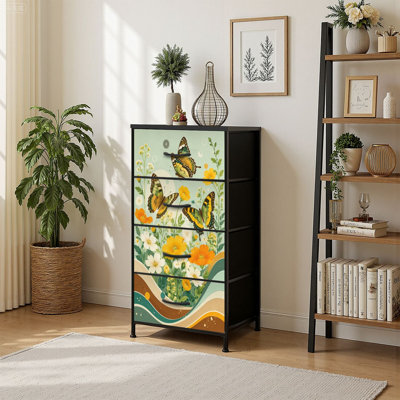 Commode verticale 4 tiroirs avec papillons colorés