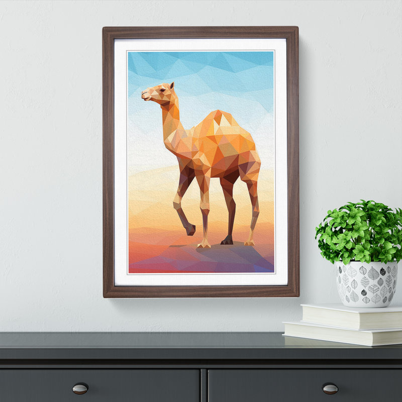 Camel Geometric - Single Picture Frame Print on Wood, 34cm H x 25cm W x 2cm D, Walnut Framed
