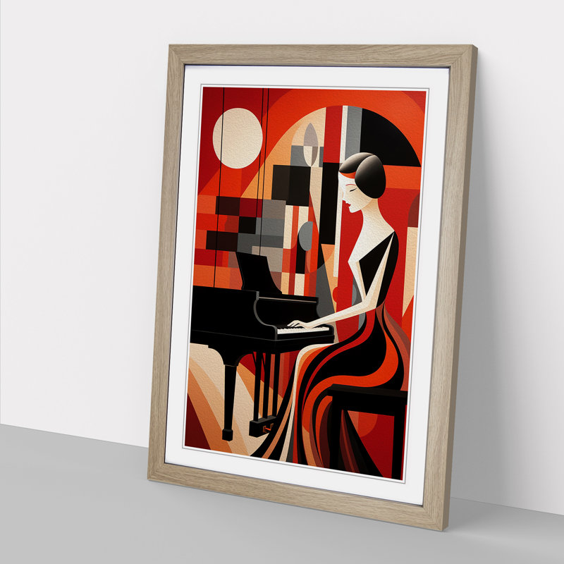 Piano - Single Picture Frame Print on Wood, Oak Framed, 34cm H x 25cm W x 2cm D