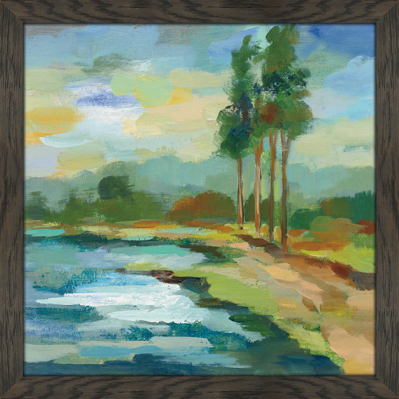 «Early Spring Landscape II», reproduction de peinture acrylique, H 31,5 po x l 31,5 po x P 1 po, Cadre chocolat patiné