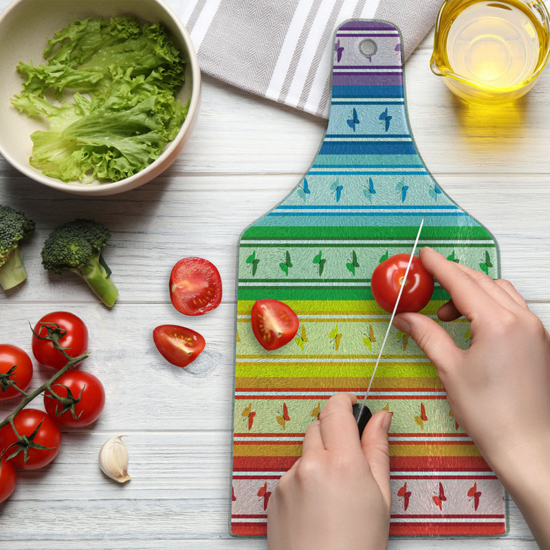 Ambesonne Colorful Tempered Glass Cutting Board Stripe Rainbow Pattern Multicolor