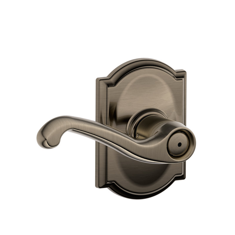 Flair Lever with Camelot Trim Bed and Bath Lock, Satin Brass