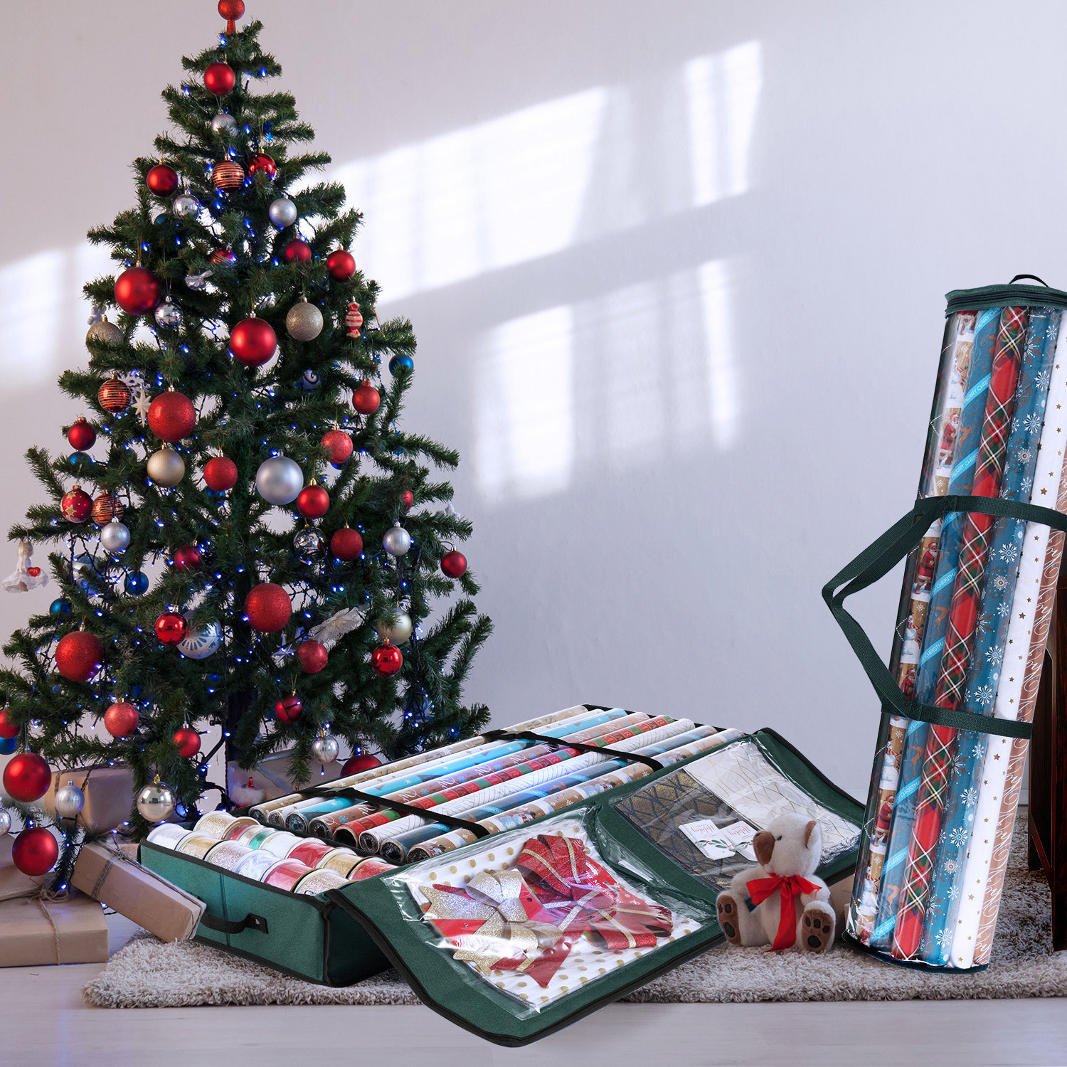 Deluxe Christmas Gift Wrapping Storage, Green