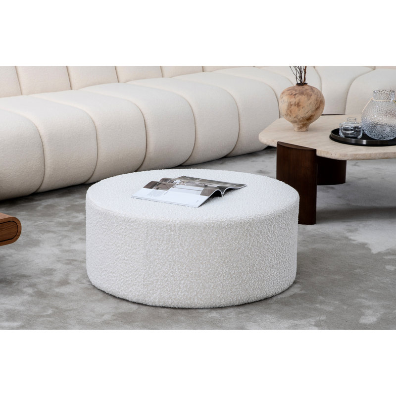 Round Comfortable Side Table With Boucle Padding - Relaxing Touch Coffee Option