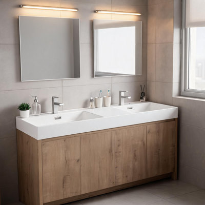 Lavabo de salle de bain en résine blanche brillante de 60 pouces avec trou pour robinet et trou de vidange