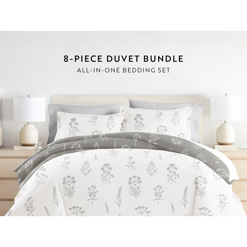 Twin XL Light Gray Floral Patterned Duvet Set