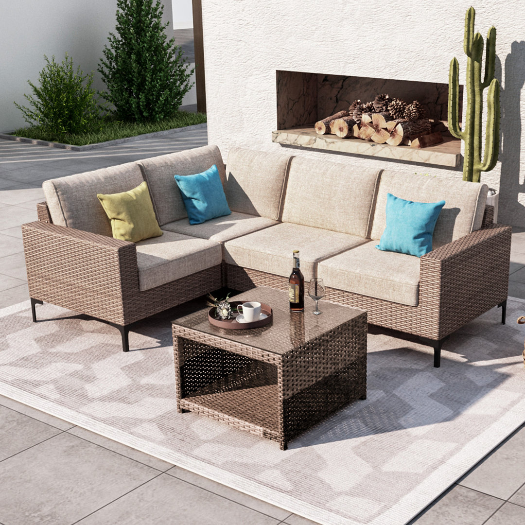 Tywayne 4 - Person Outdoor Patio Sofa Set with Cushions Red Barrel Studio®