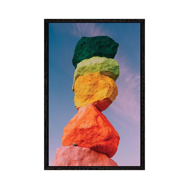Seven Magic Mountains Sunrise III by Bethany Young - Print on Canvas, Black Framed, 66.04cm H x 45.72cm W x 3.81cm D