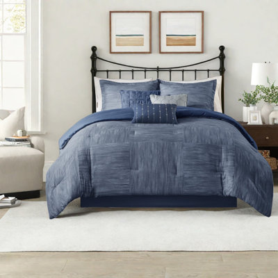 Cozy Comfort Cal King Bedding Sets, Microfiber Navy Design For Modern Bedrooms