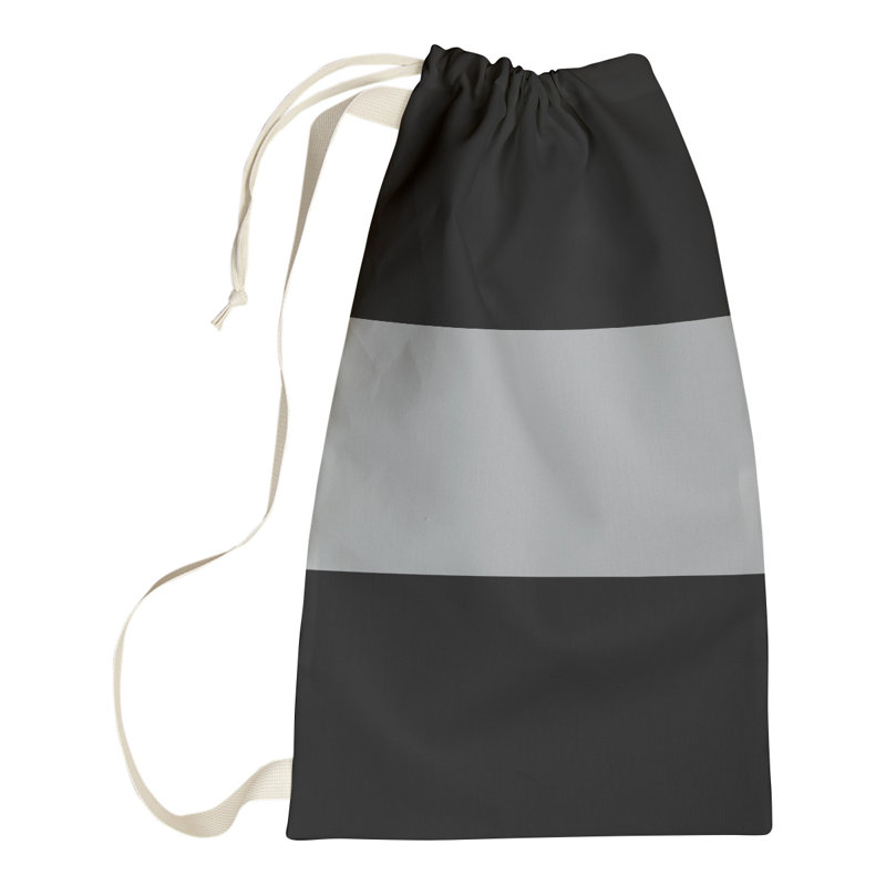 Fabric Laundry Bag with Handles, 29" H x 18" W x 1.5" D, Black/Silver/Black