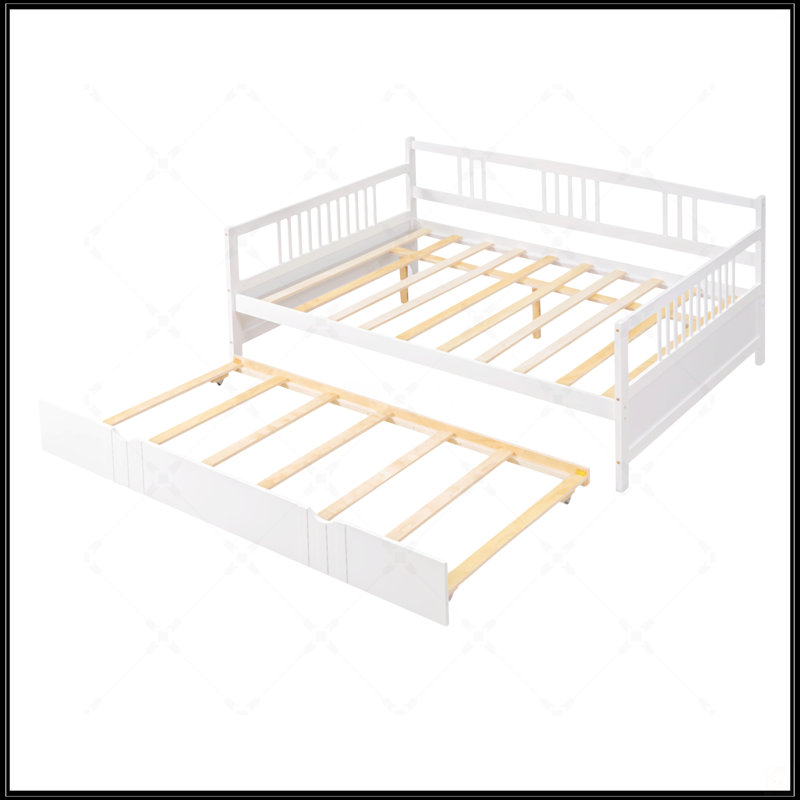 Lit de jour double en bois avec lit gigogne simple
