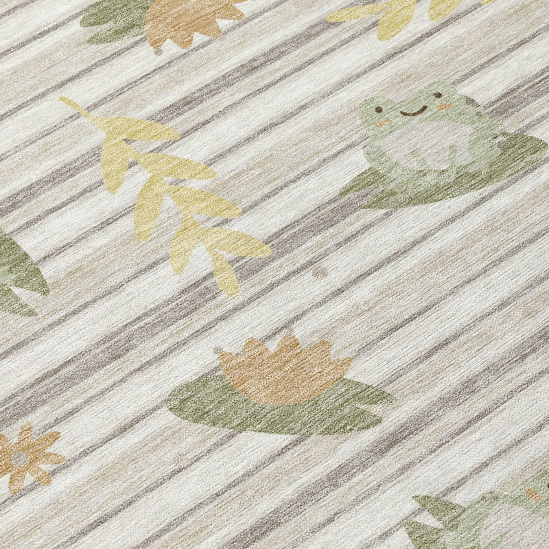 Tapis intérieur / extérieur lavable à la machine pour enfants ACN2795, Ivoire ivoire, 9 pi x 12 pi