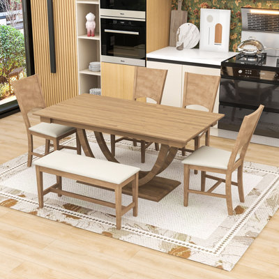 Table de salle à manger 6 pièces avec banc et 4 chaises