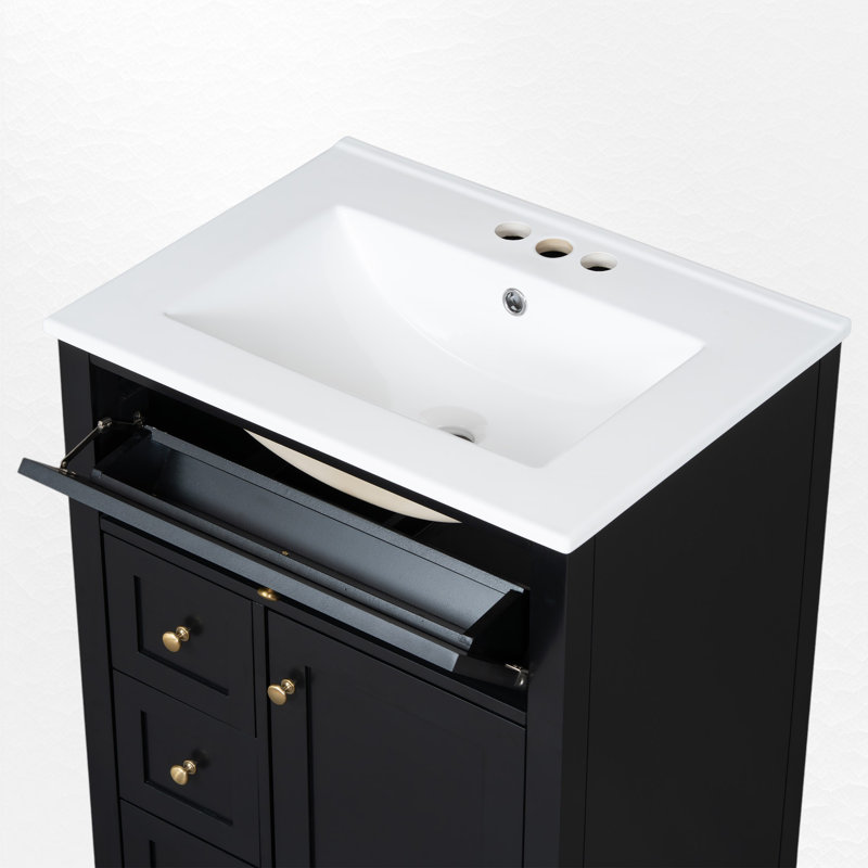 24" Single Bathroom Vanity Set, Black, Gold