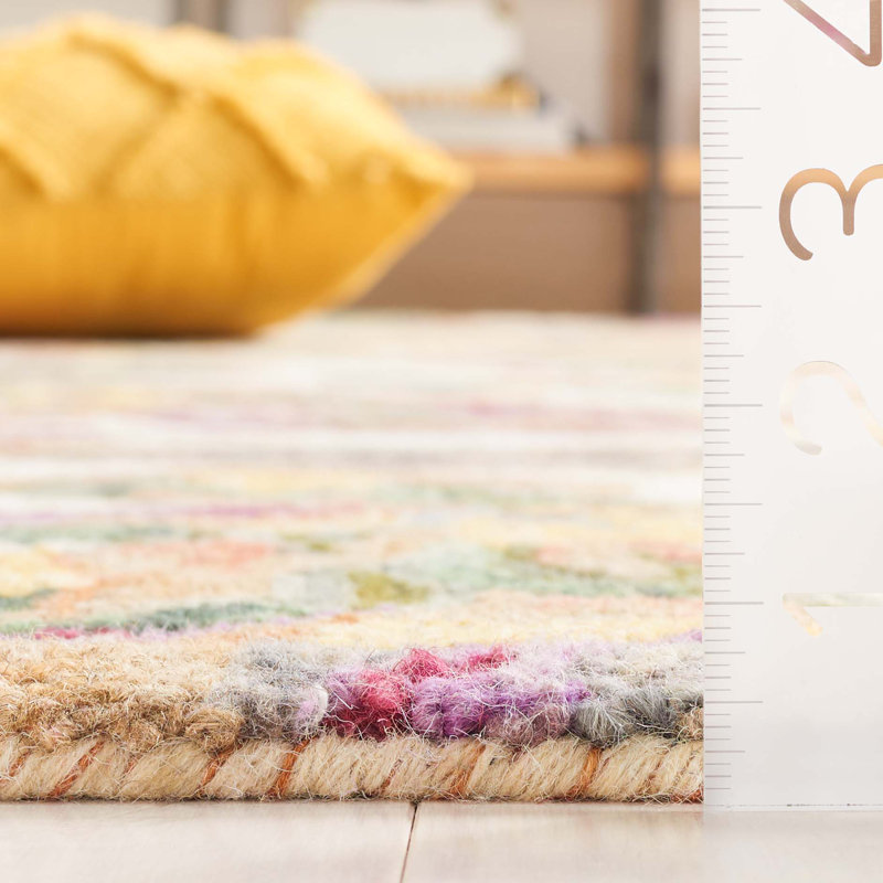 Tapis ivoire / prune en laine / coton touffeté à la main Alcindor, Rectangle de 5 pi x 8 pi