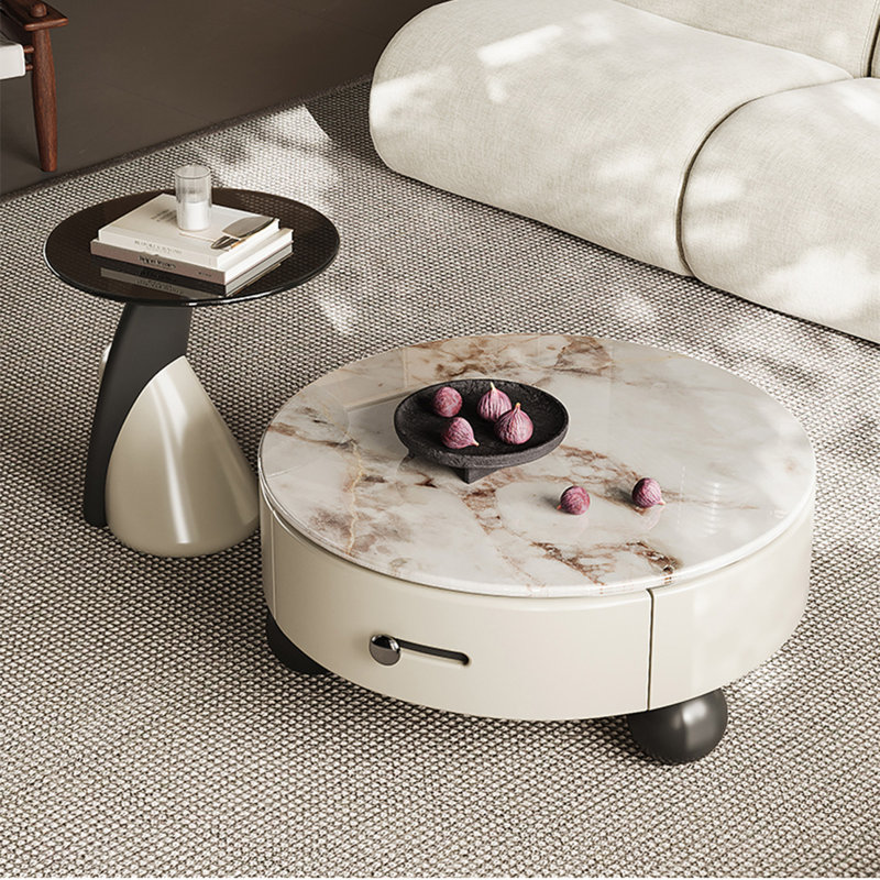Table basse ronde en pierre micro-cristalline