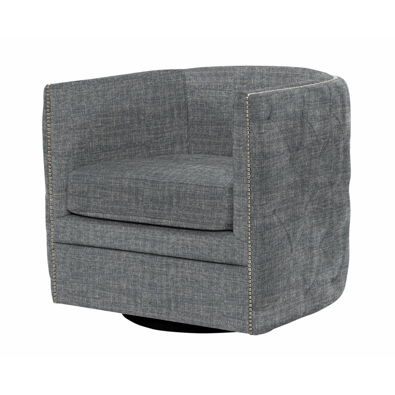 Palazzo 31.5'' Wide Tufted Swivel Barrel Chair, Bright Nickel, Dark Grey Chenille 5533-011