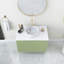 Meuble-lavabo de salle de bain 30 po avec lavabo, meuble de rangement autoportant avec 2 portes, lavabo rond en céramique blanche avec motif de pierre et comptoir blanc de Carrare, sans robinet, couleur vert clair-861999582