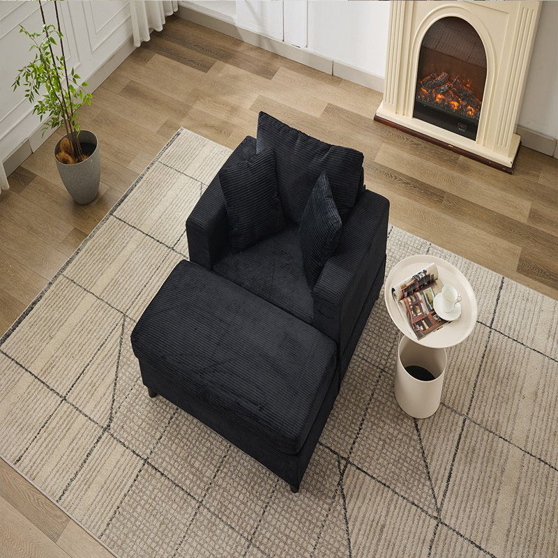 Sofa Bed with Ottoman (Black), Black