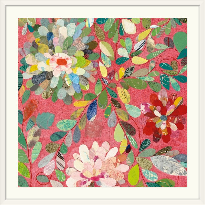 «Red and Pink Dahlia III», impression de Candra Boggs, H 20" x l 20" x P 1", Cadre blanc