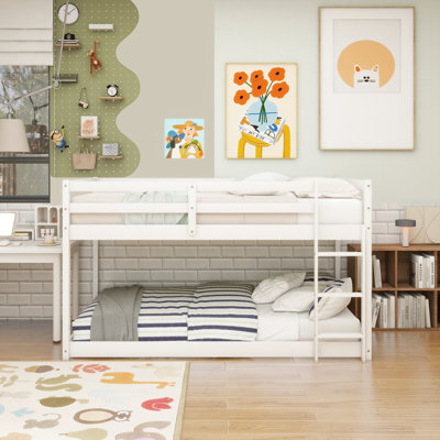 Twin Over Twin Floor Bunk Bed With Ladder