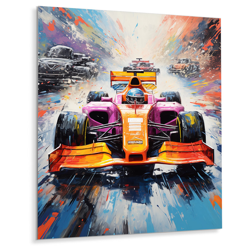 Formule de course sur fond de vitesse fauve coloré, art mural en métal, H 20 po x l 12 po x P 1 po