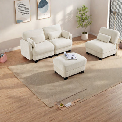 Canapé d'angle à compression, canapé modulable moderne 3 places en chenille beige pour la maison