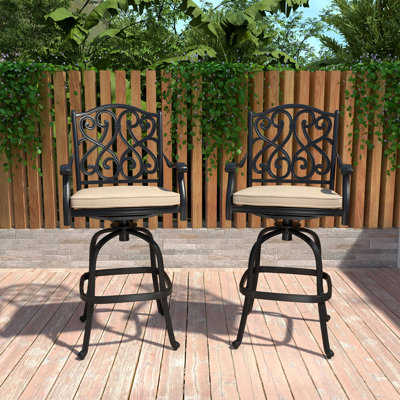 Thadine 22.04" Patio Bar Stool with Cushion by Alcott Hill