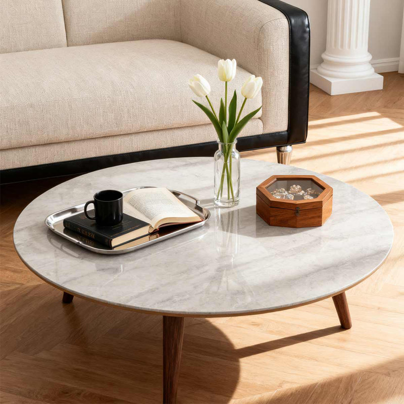 Plateau de table rond en verre trempé durable avec design en marbre - remplacement et housse pour salle à manger / café / patio (intérieur et extérieur)