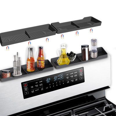 Magnetic Silicone Stove Top Shelf, Heat Resistant Spice Rack For Kitchen, Space Saving Organizer With 6 Sticky Pads