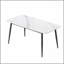 Table de salle à manger moderne moderne en pierre artificielle à bord arrondi avec pieds en métal noir pour 6 à 8 personnes, durable et facile à nettoyer-1341616537