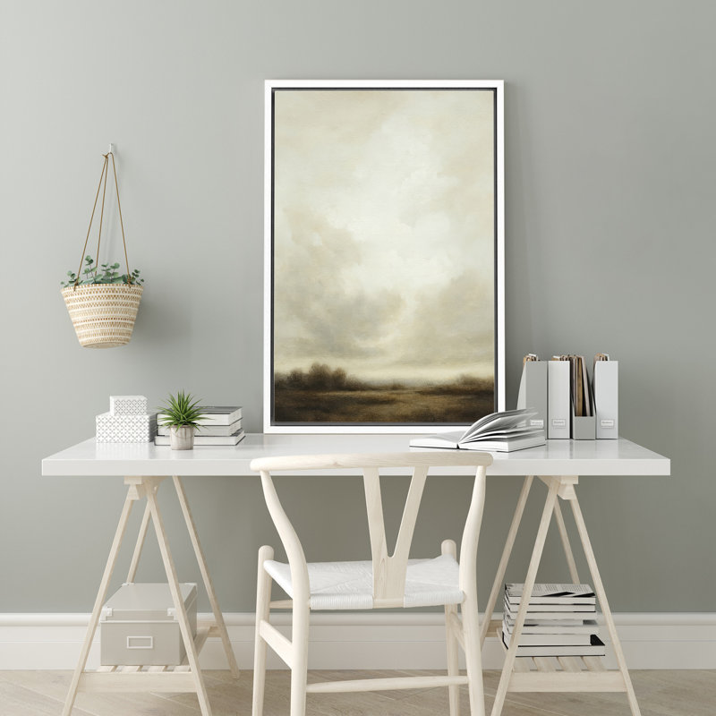 «Minimal Neutral Horizon Landscape with Soft Clouds», reproduction d'art sur toile encadrée, H 24 po x l 16 po x P 1,5 po