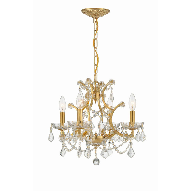 Berthold 4 - Light Candle Style Classic / Traditional Chandelier with Crystal Accents, Antique Gold, Elements