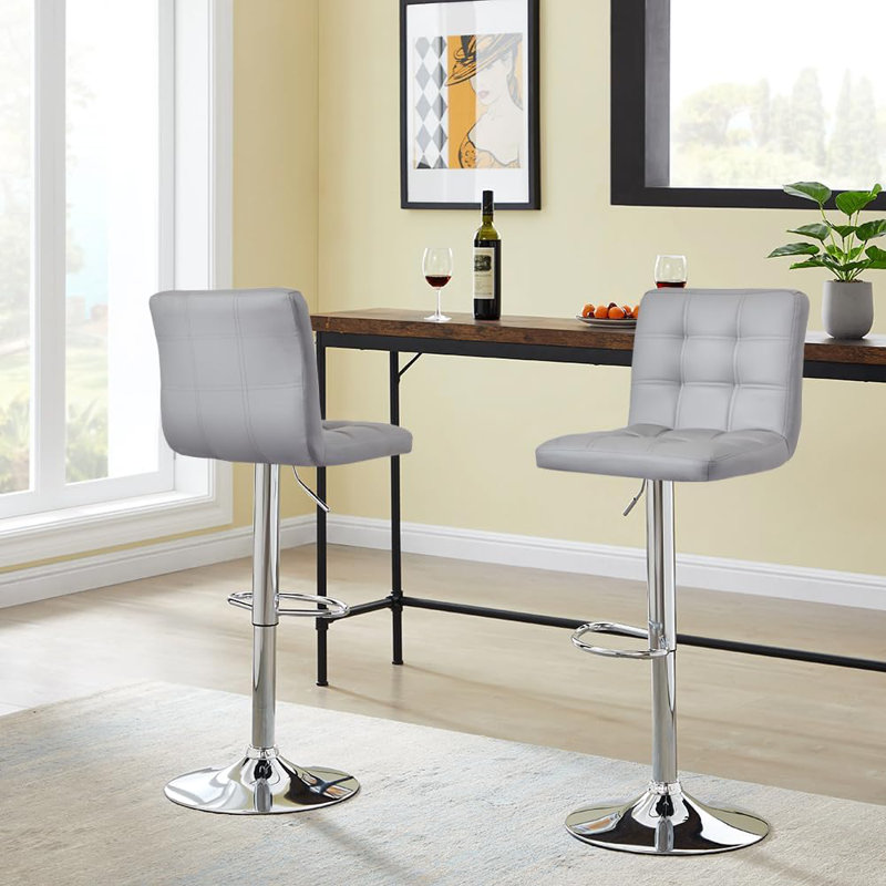 Shayna Swivel Upholstered Adjustable Height Counter Stool with Metal Frame, Dark Grey, Silver
