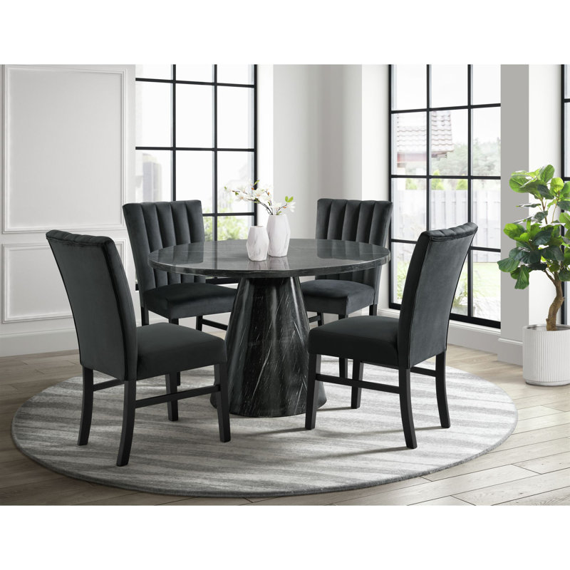 Odette 48" Round Black Marble Dining Table