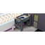 Lit mezzanine double en bois avec bureau, tablettes multiples, DEL et station de charge, gris foncé