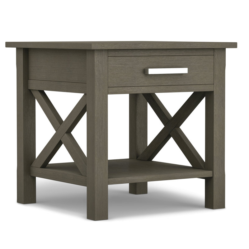 Kitchener 21"W Solid Mango Wood Square End Table with Storage Drawer, Farmhouse Grey