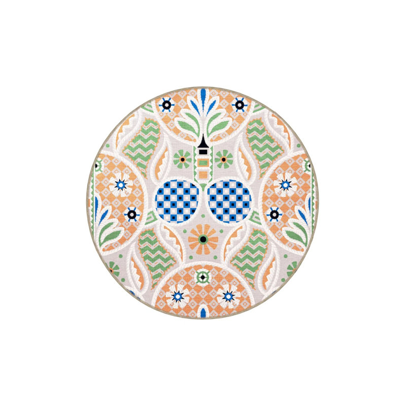 Orange Green Themed Geometric Figure And Flower Patterned Modern Decorative Carpet, Rectangle 4'8" x 6'7"