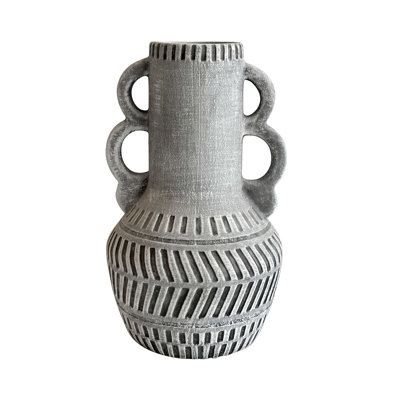 Earthenware Aztec Handled Flower Vase In Slate