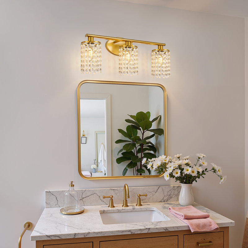 Ayushma Crystal Cylinder Dimmable Bathroom Vanity Lights, 3, Gold