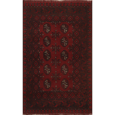 Tapis de vestibule oriental rouge à motif d'éléphants 3 x 4