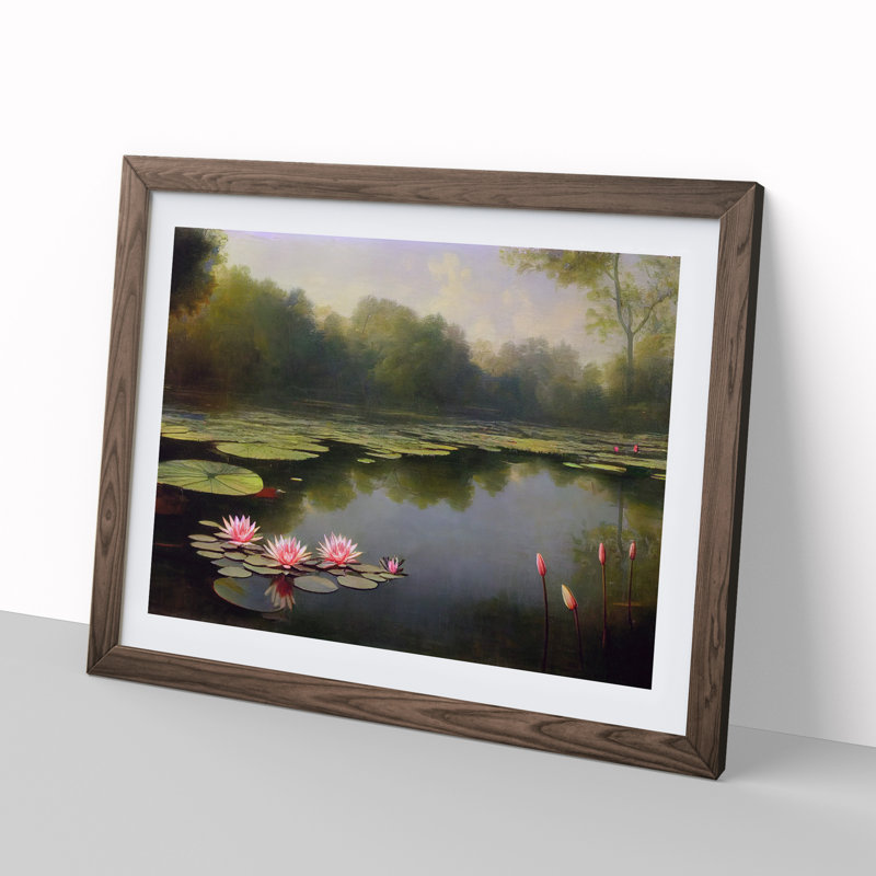 Astounding Water Lily Pond - Single Picture Frame Print, 34cm H x 46cm W x 2cm D, Walnut Framed