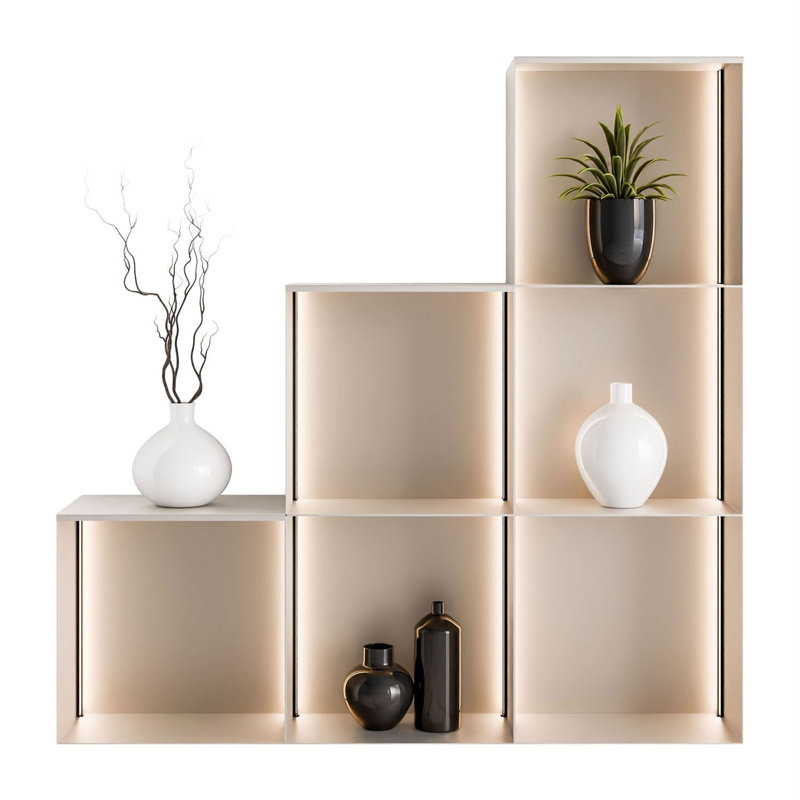 99cm H x 99cm W Metal Bookcase, Cashmere / Cashmere with LED