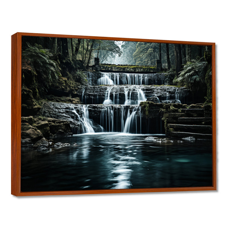 Cascade éternelle I - impression sur toile, H 12 po x l 20 po x P 1 po, Cadre flottant brun