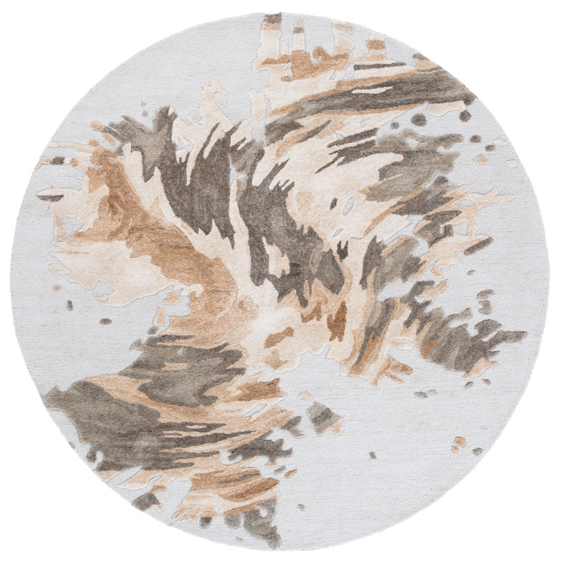 Khamel Hand Tufted Performance Abstract Rug, Round 6'