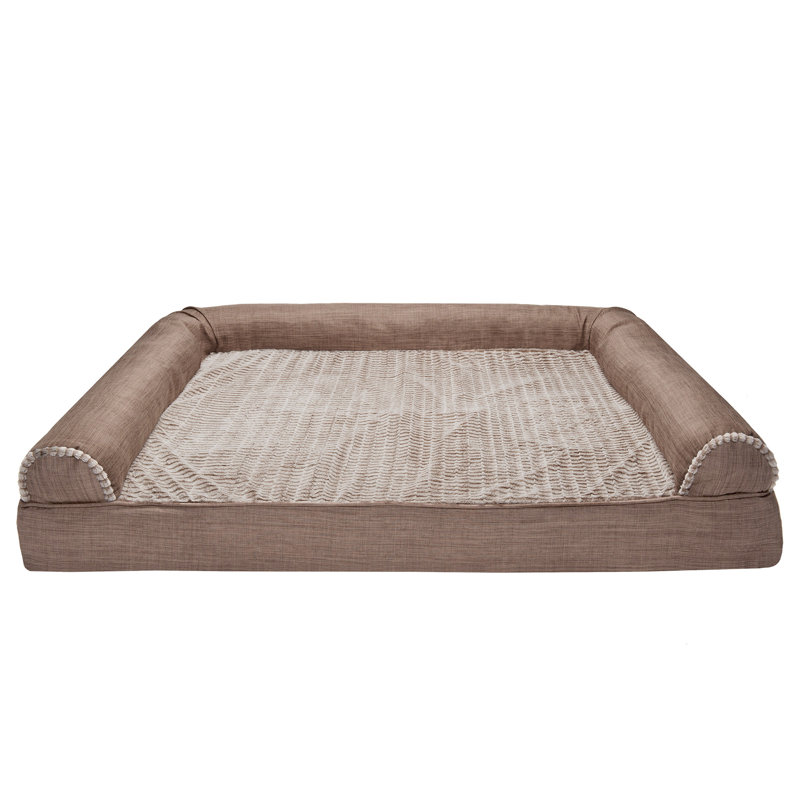Luxe Fur & Performance Linen Sofa Bed, Jumbo Plus (53" W x 40" D x 9.5" H), Woodsmoke, Orthopedic Foam
