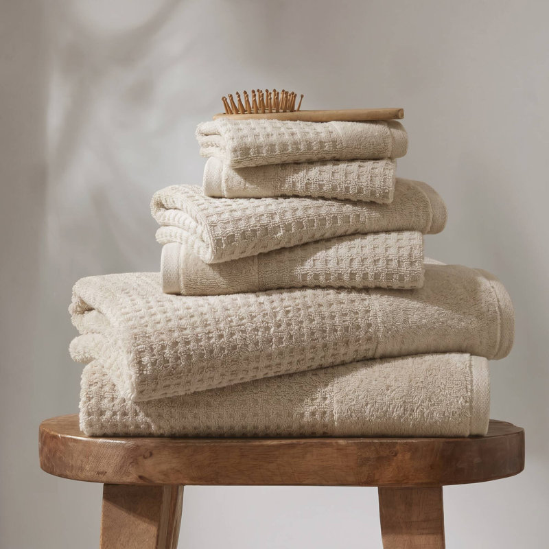 Ensemble de serviettes de bain en jacquard de coton Spa 6 pièces, Naturel