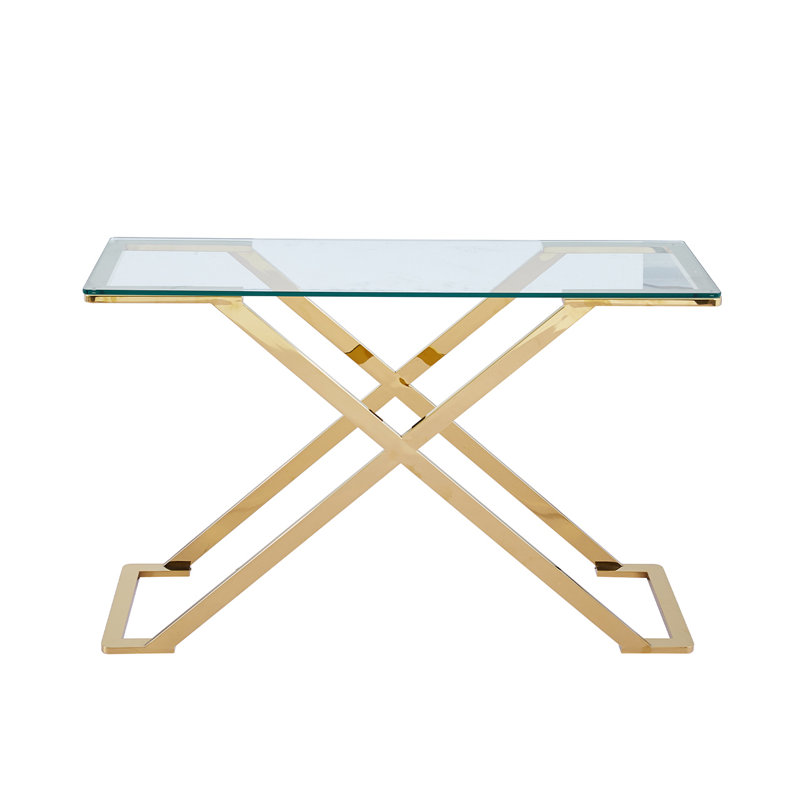 120cm Metal Console Table for Living Room Furniture, Modern Glass Top Hallway Table, Entrance Table, Clear, Gold