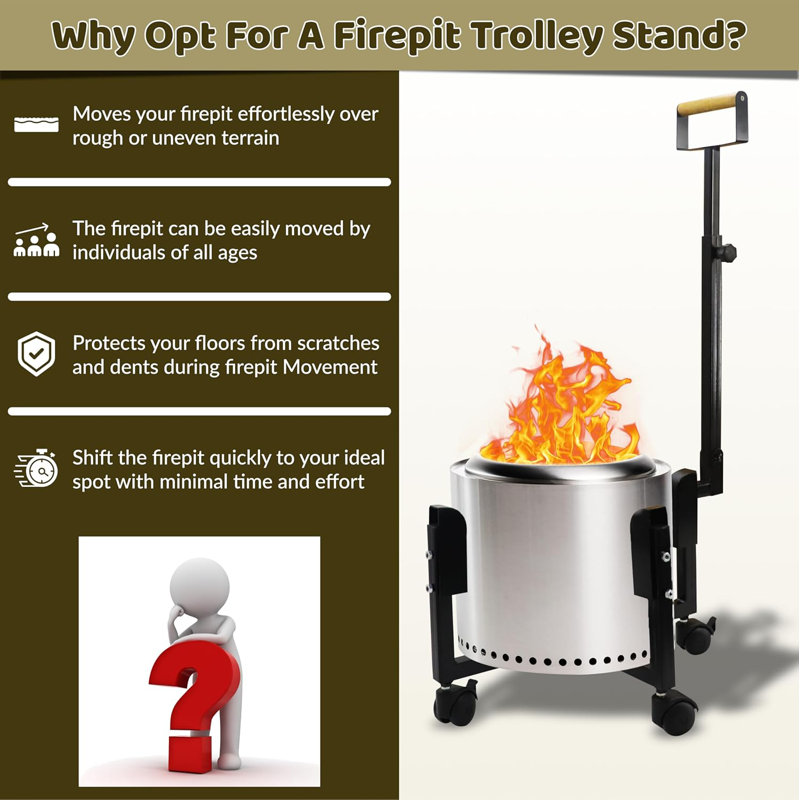 Febtech - Portable Firepit Trolley Stand With Telescopic Handle – Solo Stove Accessories Compatible For Solo Stove Yukon And Other Firepit - Features Support Arm For Easy Fire Pit Mobility