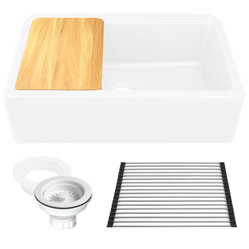 Farmhouse Apron 32.75'' L Single Basin Kitchen Sink, Matte White